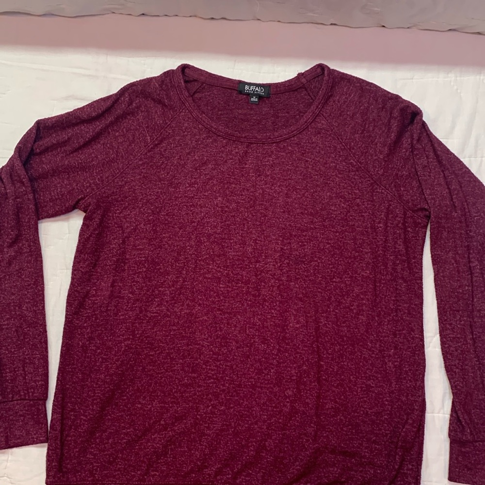 Buffalo David Bitton Medium Maroon Textured Long Sleeve Crewneck Sweatshirt